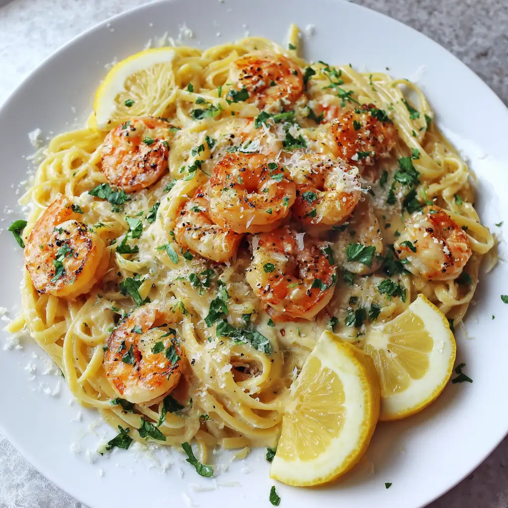 Creamy Lemon Garlic Shrimp Pasta