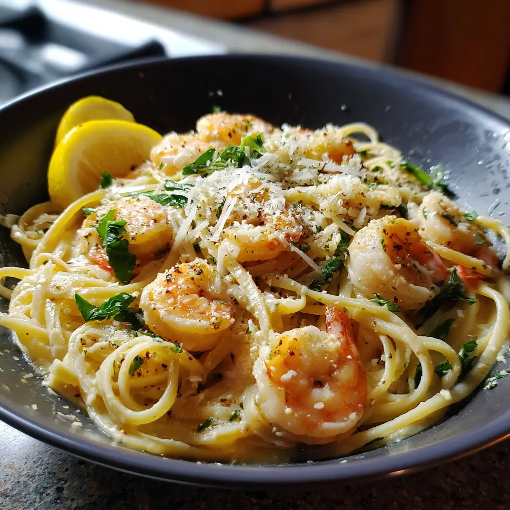 Creamy Lemon Garlic Shrimp Pasta