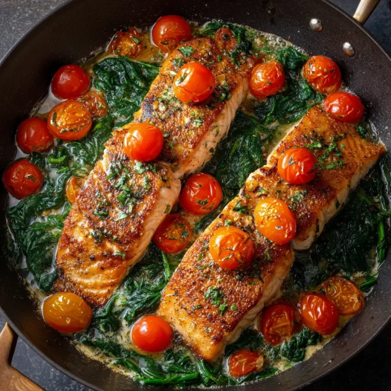 Garlic Butter Salmon with Spinach and Tomatoes
