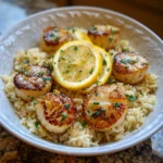 Lemon Butter Garlic Scallops with Rice