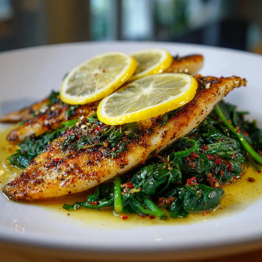 Lemon Butter Garlic Tilapia with Spinach