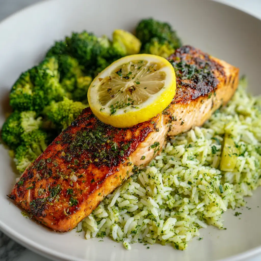 Lemon Herb Salmon with Broccoli Rice